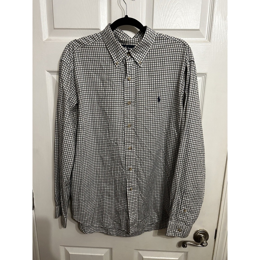 Ralph Lauren Classic Fit Men's‎ XL Button Up Blue Black White Plaid Pony Cotton